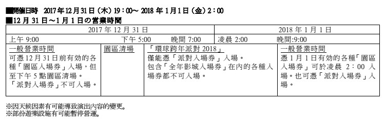 日本环球影城推出“环球跨年派对 2018”派对入场卷正式开放预购