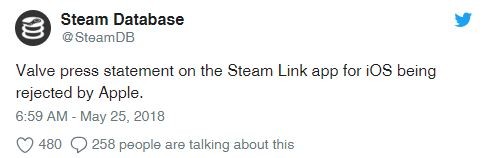 Apple 稱因「商業上的衝突」拒絕讓 Valve 旗下 Steam Link app 於 App Store 上架