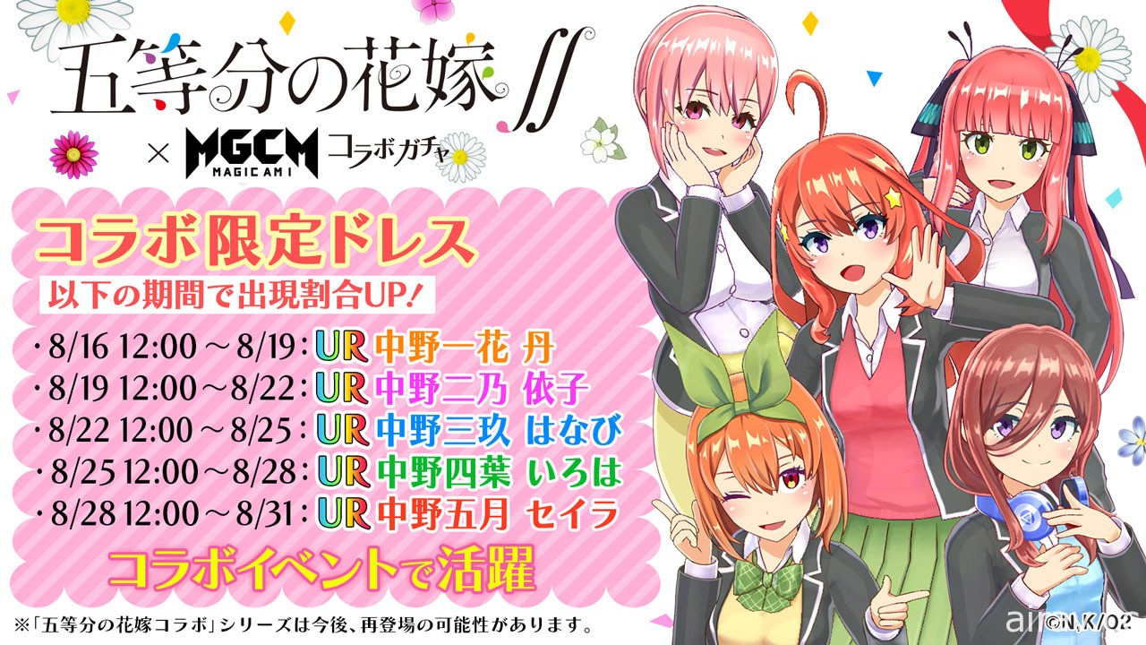 《魔法少女 Magicami》日版 x《五等分的新娘 ∬》合作活動登場 推出一系列合作限定禮服