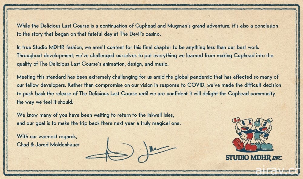 受疫情影響 《Cuphead》最終 DLC《The Delicious Last Course》延至明年推出