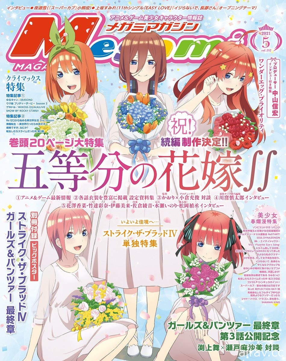 五胞胎戀愛喜劇《五等分的新娘》動畫續篇製作確定