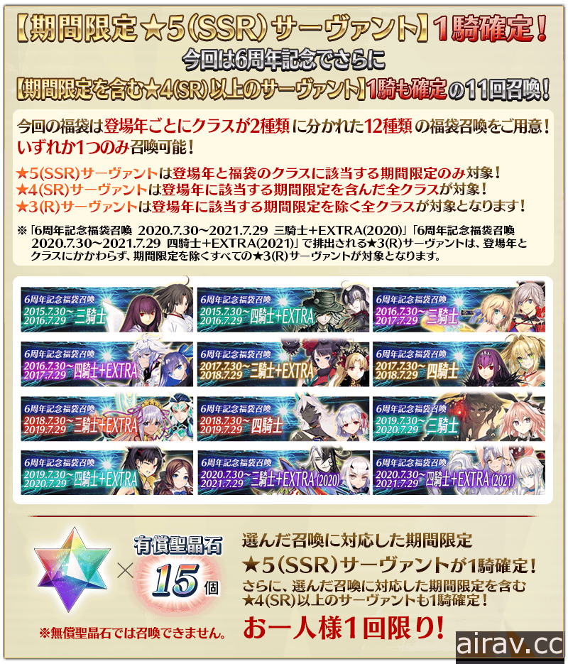 《Fate/Grand Order》日版 6 周年纪念活动开跑 ★5 从者自选召唤再次登场