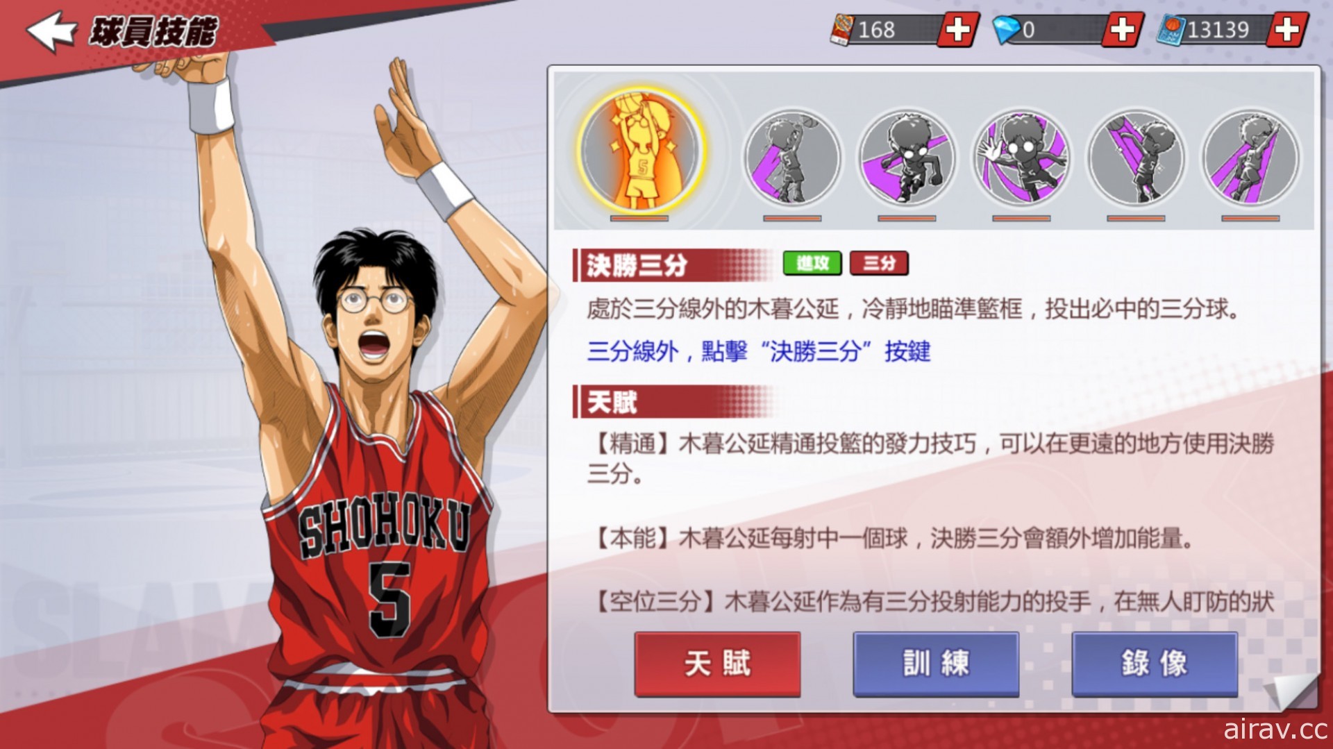 《灌籃高手 SLAM DUNK》木暮公延球員資料天賦進階突破