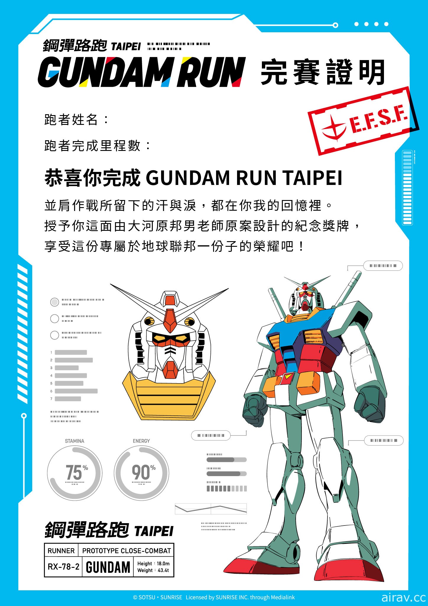 “钢弹路跑 GUNDAM RUN TAIPEI”即日起开放报名 10 月正式展开活动