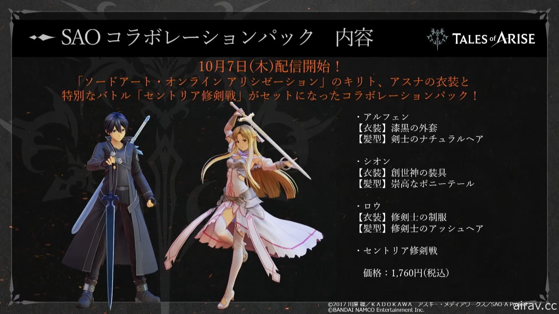 【TGS 21】閃光對決？！《刀劍神域》桐人、亞絲娜將於《破曉傳奇》DLC 登場