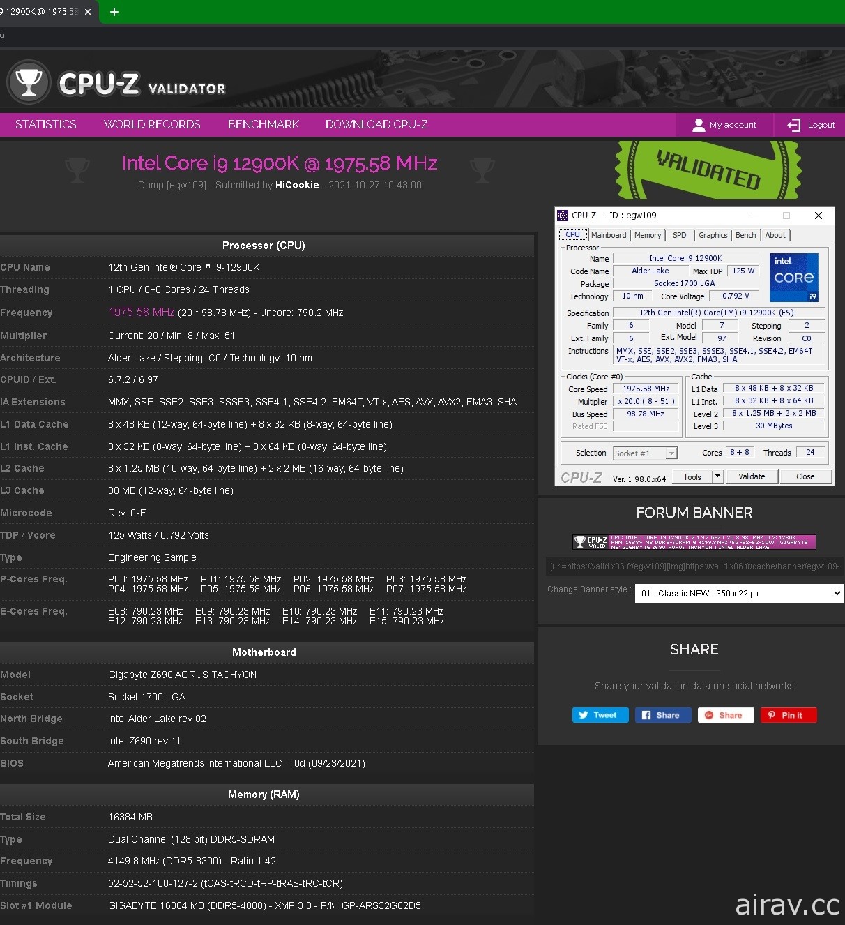 技嘉科技 Z690 AORUS 主機板創下 i9-12900K 及 DDR5 雙 8 GHz 超頻記錄