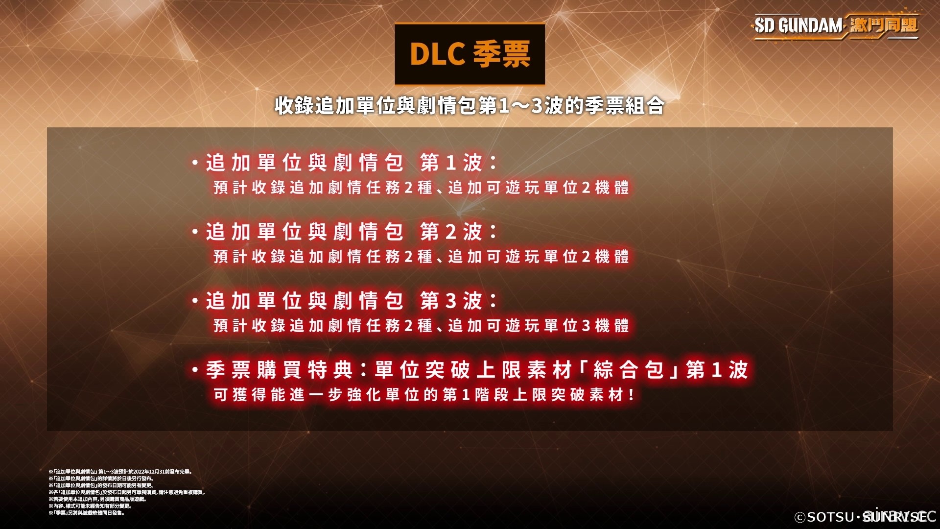 《SD 钢弹 激斗同盟》确定 8/25 上市 同步公开各版本特典及 DLC 内容