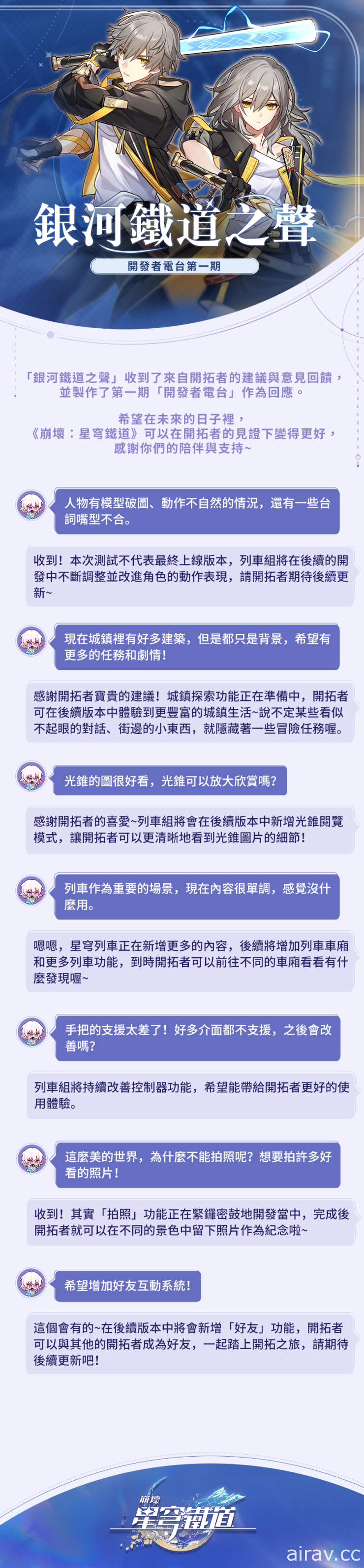 《崩壞：星穹鐵道》公開銀河鐵道之聲——開發者電台第一期及創作賽事得獎名單